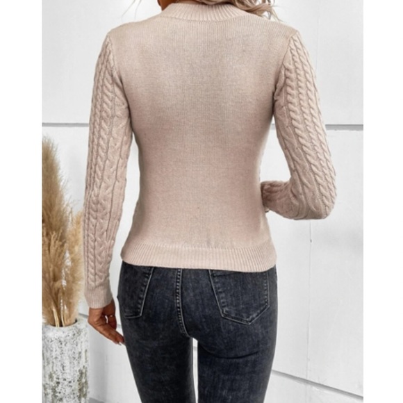 Sexy Apricot High Neck Fisherman Cable Knit Cutout Sweater Mini Dress